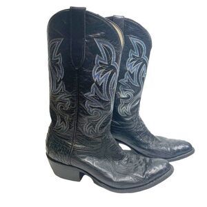 Vintage Cowtown Black Leather Smooth Ostrich Boots 10 D Western Exotic Blue USA